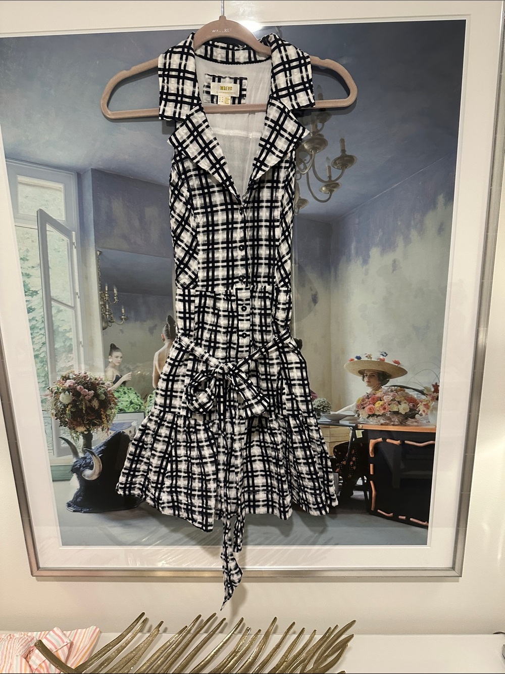 Maeve Black & White Plaid Tie-Waist Mini Dress